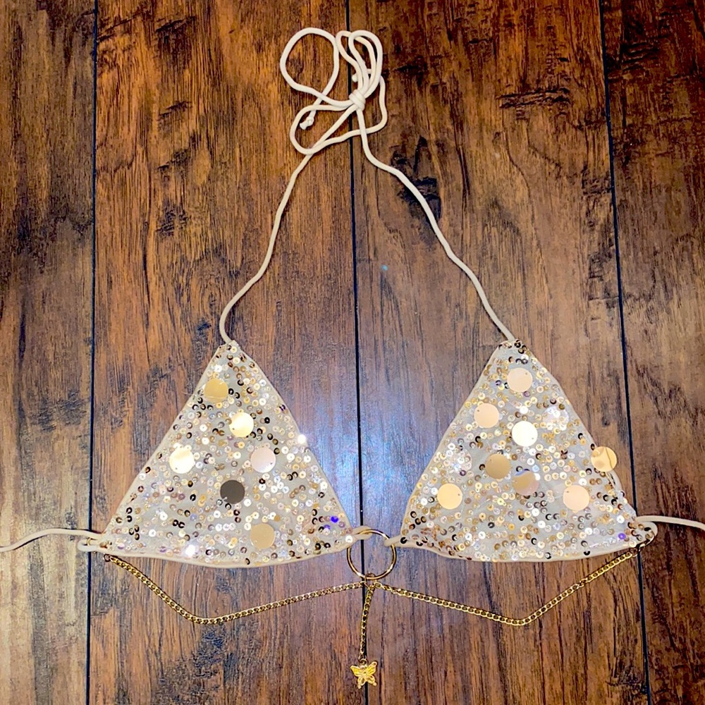 Champagne Sequin Rave Triangle Top